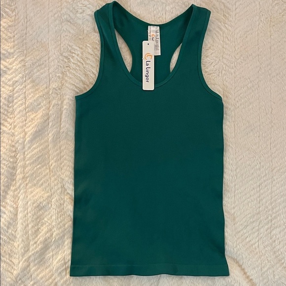 la linger Tops - La Linger Teal Racerback Tank Top
